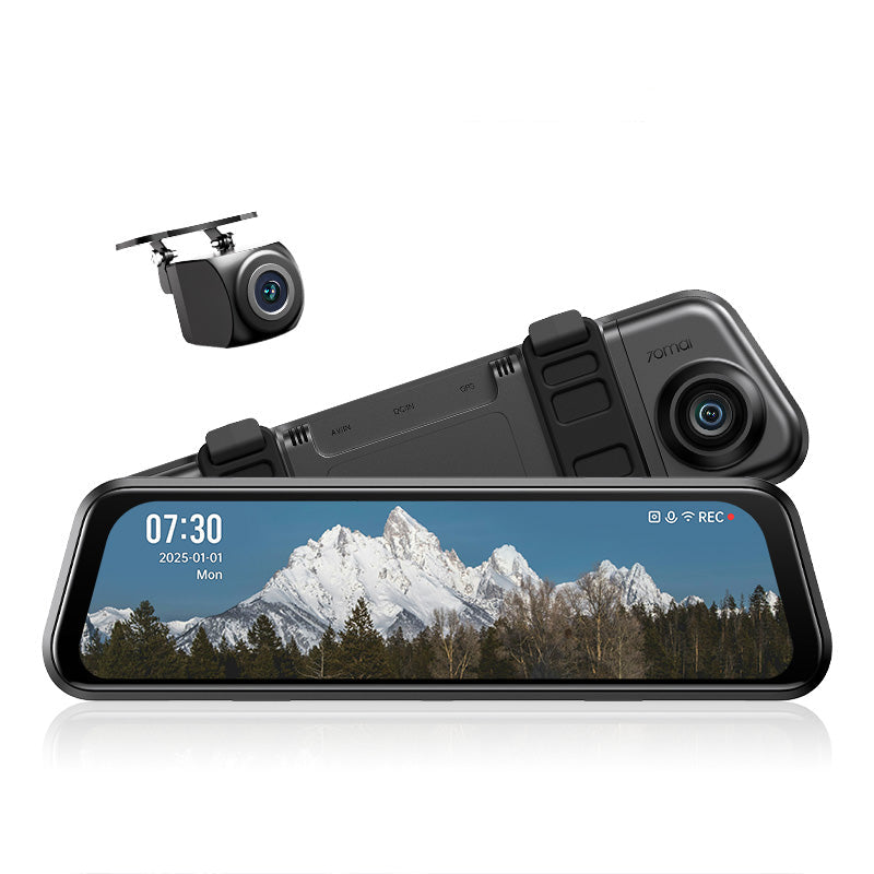 Dual-lens dashcam with front camera and compact rear camera module