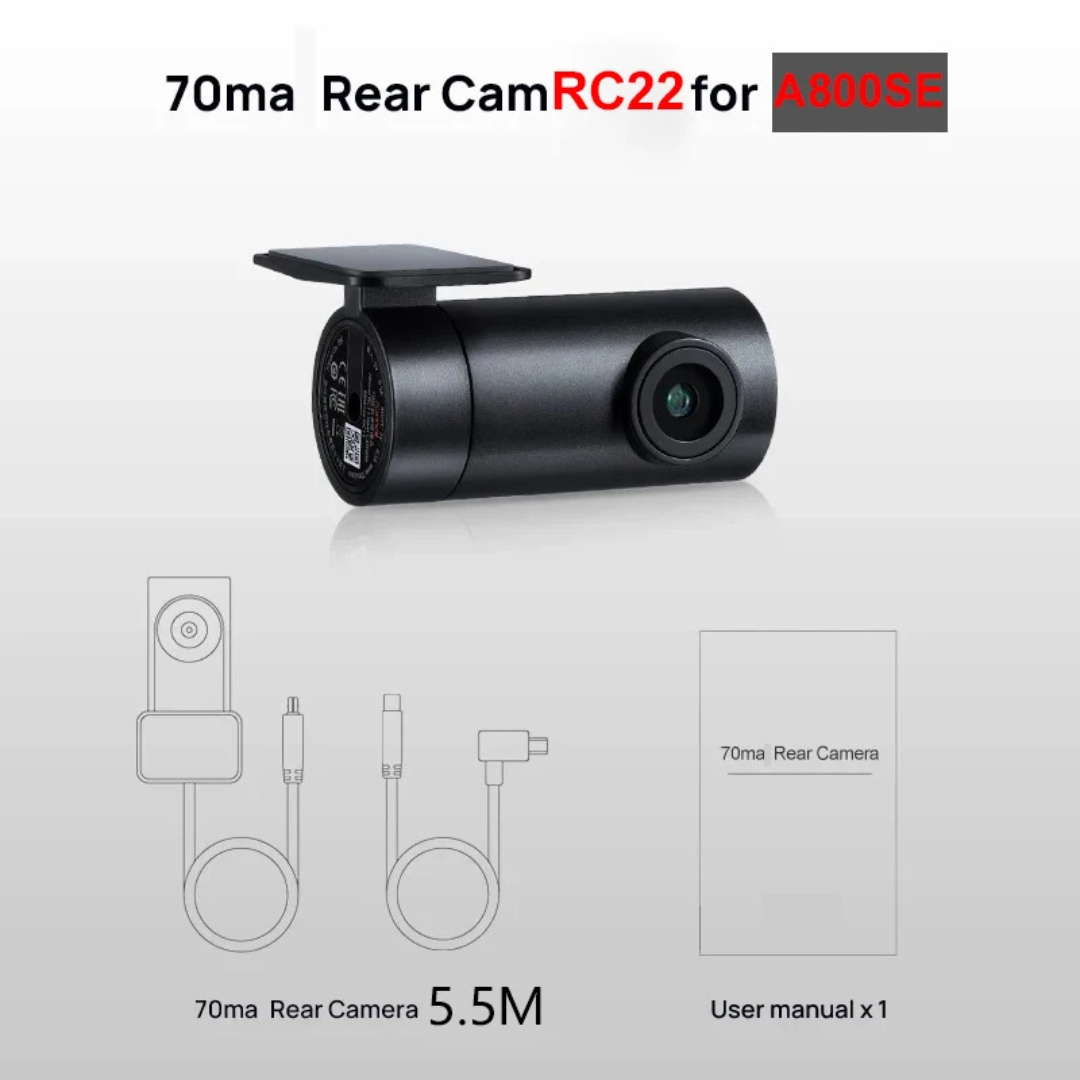 Rear Cam RC22 for A800SE, black cylindrical camera with side label and top mount