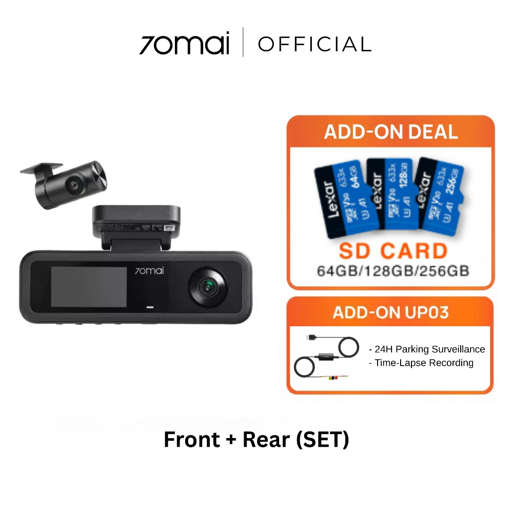 Front and rear dashcam kit with SD card and UP03 add-on