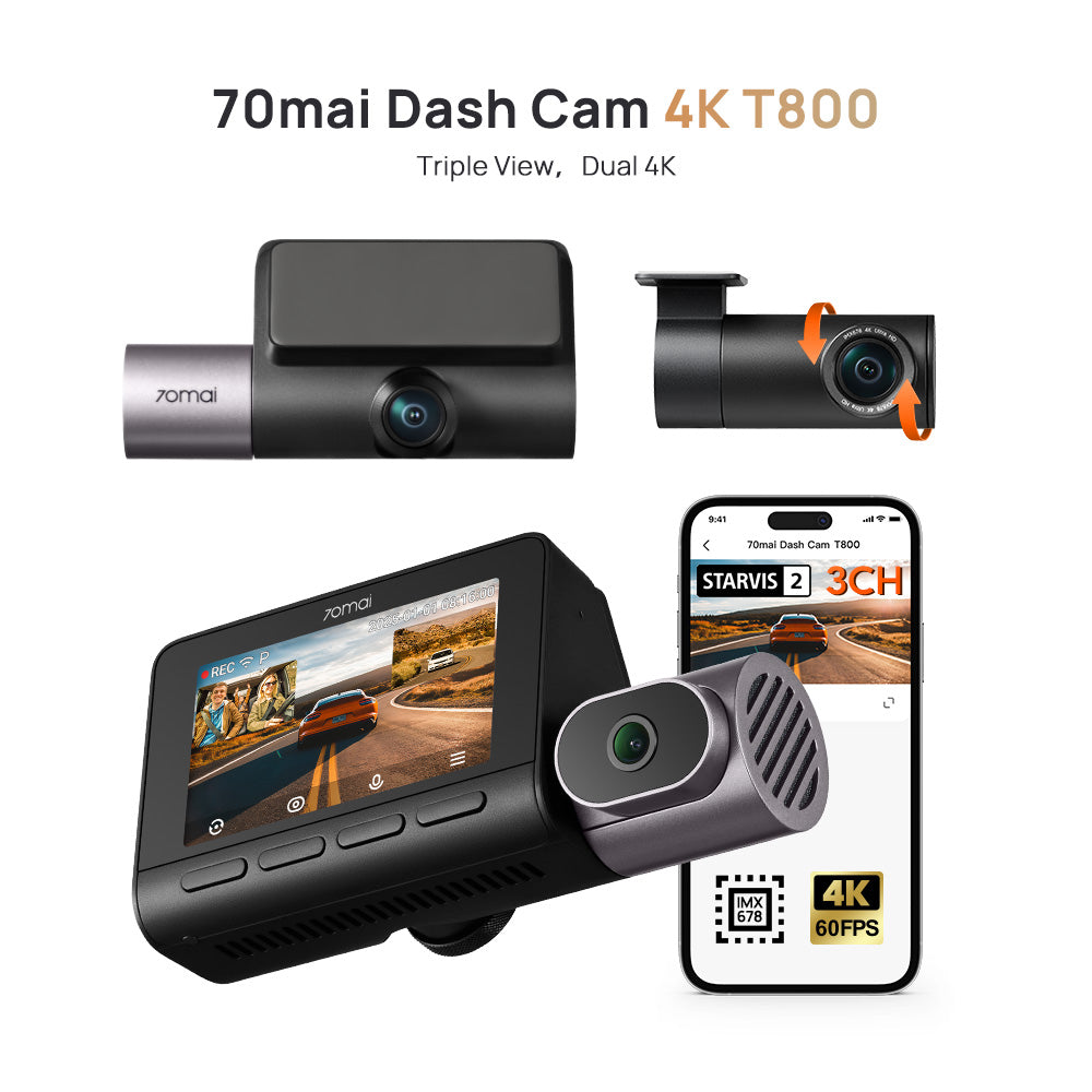 [New Launch] 70mai T800 Dashcam | 3 Channel | Dual 4K HDR | 4G GPS & AI Parking Surveillance [Pre-Order eta 5/10] Product vendor