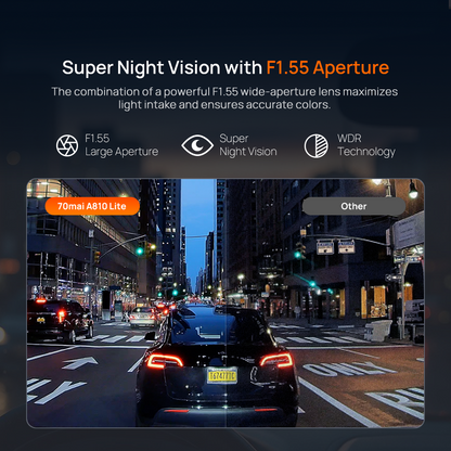 Dual dashcam mounted inside a car, capturing night road footage