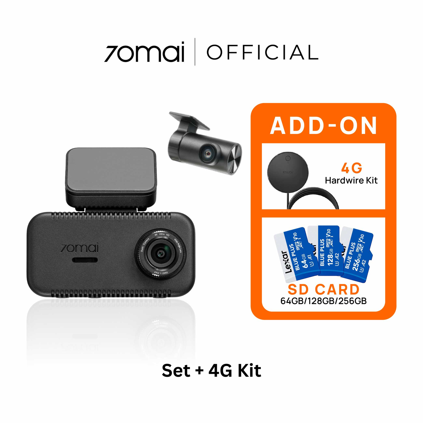 Dash cam set with 4G hardwire kit and SD card add-on