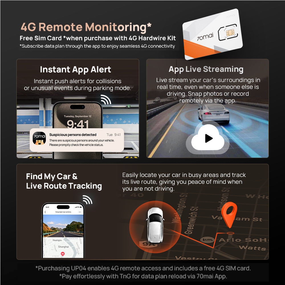 4G 3-channel dashcam app live stream and remote monitoring on smartphone screen