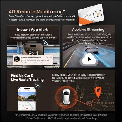 4G 3-channel dashcam app live stream and remote monitoring on smartphone screen