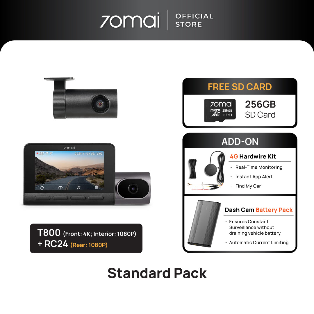 [New Launch] 70mai T800 Dashcam | 3 Channel | Dual 4K HDR | 4G GPS & AI Parking Surveillance [Est.Delivery Date: 5 Oct] Product vendor