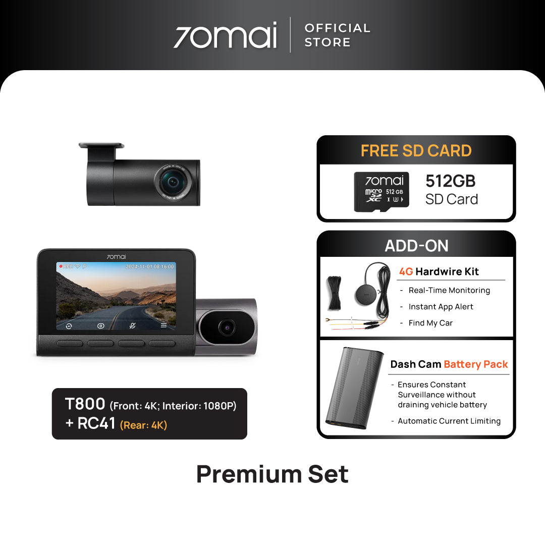 [New Launch] 70mai T800 Dashcam | 3 Channel | Dual 4K HDR | 4G GPS & AI Parking Surveillance [Est.Delivery Date: 5 Oct] Product vendor