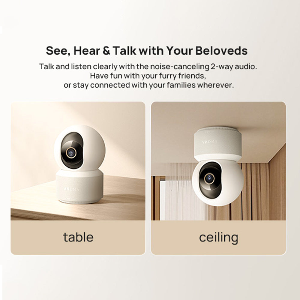 Indoor CCTV camera feature graphic showing table and ceiling mounting options