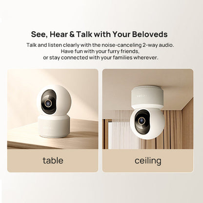 Indoor CCTV camera feature graphic showing table and ceiling mounting options