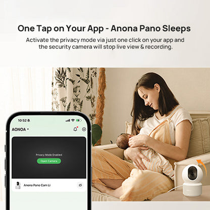 Indoor CCTV camera privacy mode feature graphic with smartphone app screen and camera