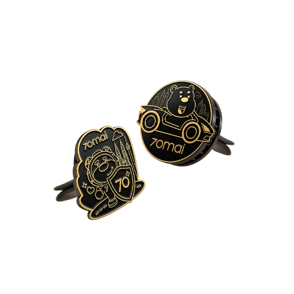 Pair of gold car perfume vent clips with bear icons, 70mai