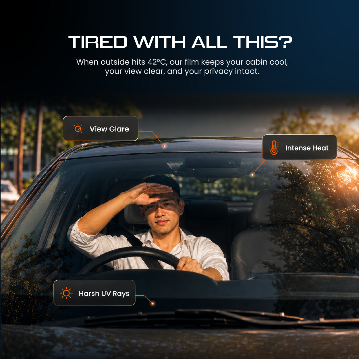 Nano ceramic window tint on car windshield with clear view and privacy