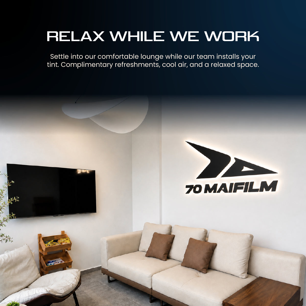 Window tint film for home interiors, shown in a living room with TV