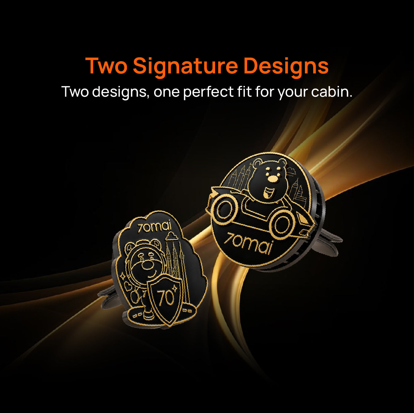 Car perfume vent clips with two gold signature designs, 70mai