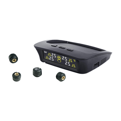TPMS LCD monitor unit with digital pressure and temperature display, black enclosure.