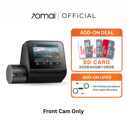 Front dashcam with screen and attached front camera