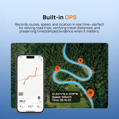 Dash cam GPS feature with phone map and satellite route path overlay