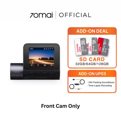 2.5K dashcam with front camera and built-in screen, front-cam-only setup