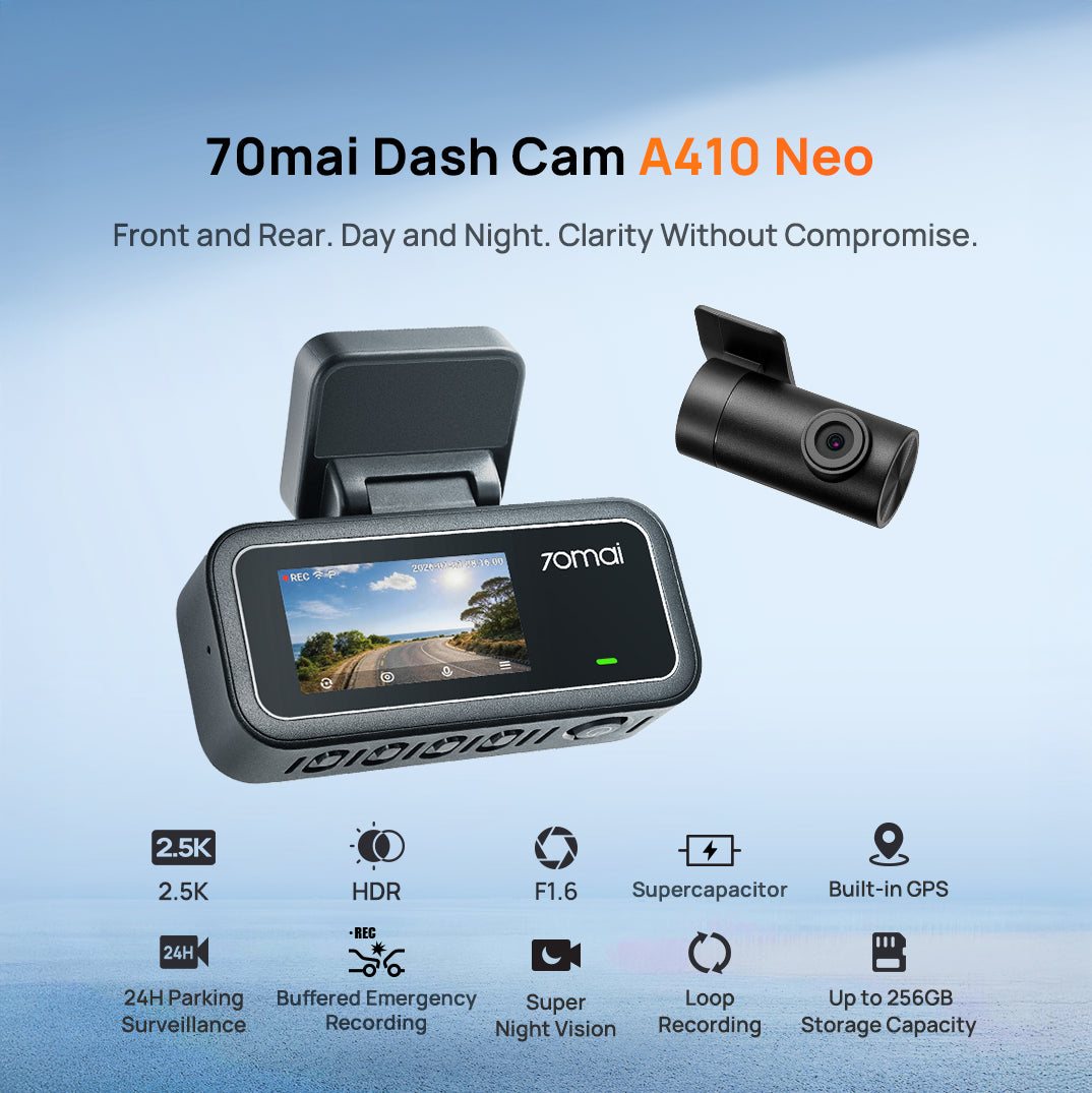Dash cam A410 Neo with front screen display and rear camera, black
