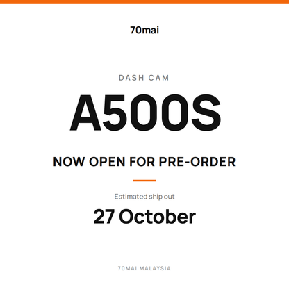 70mai A500s dash cam pre-order sign with estimated ship date 27 October