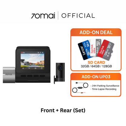 A500s dashcam front and rear set with front camera display and rear module