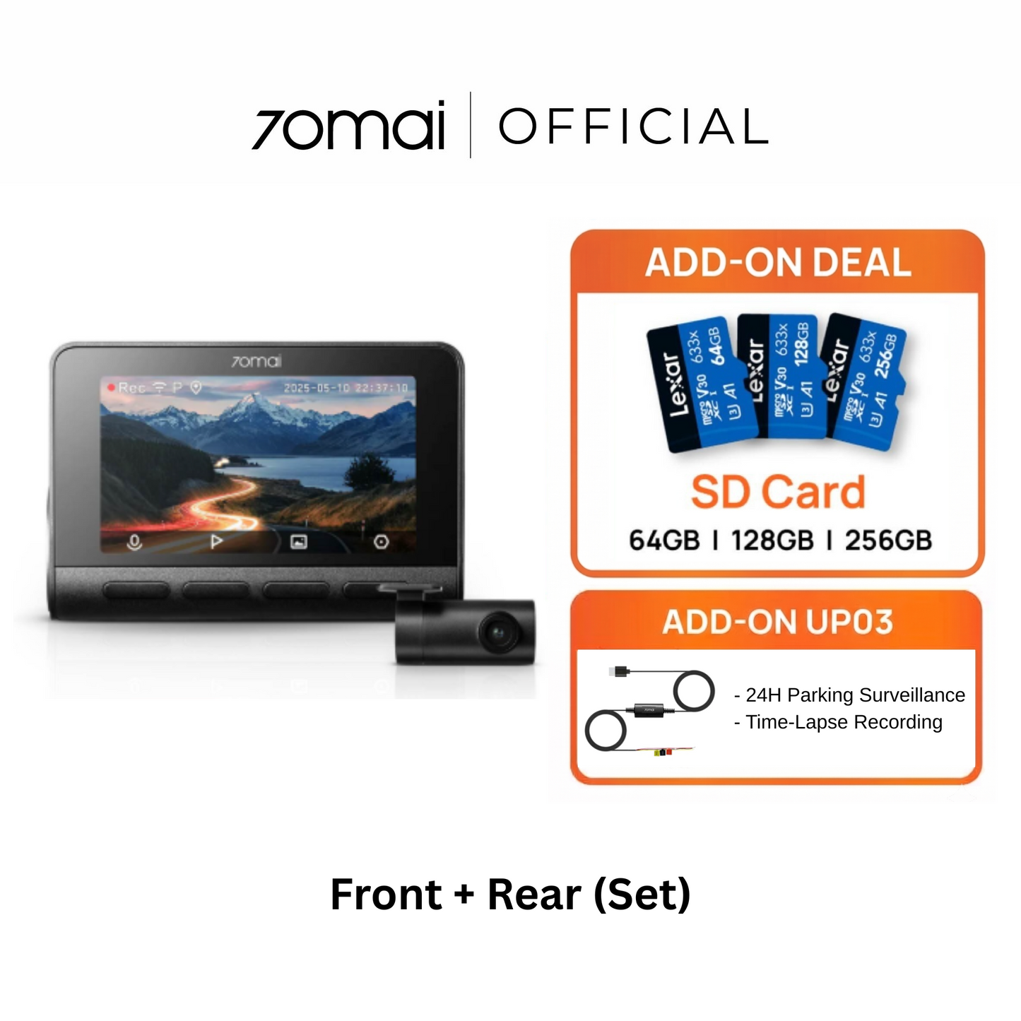 4K dashcam front and rear set with screen unit plus rear camera module
