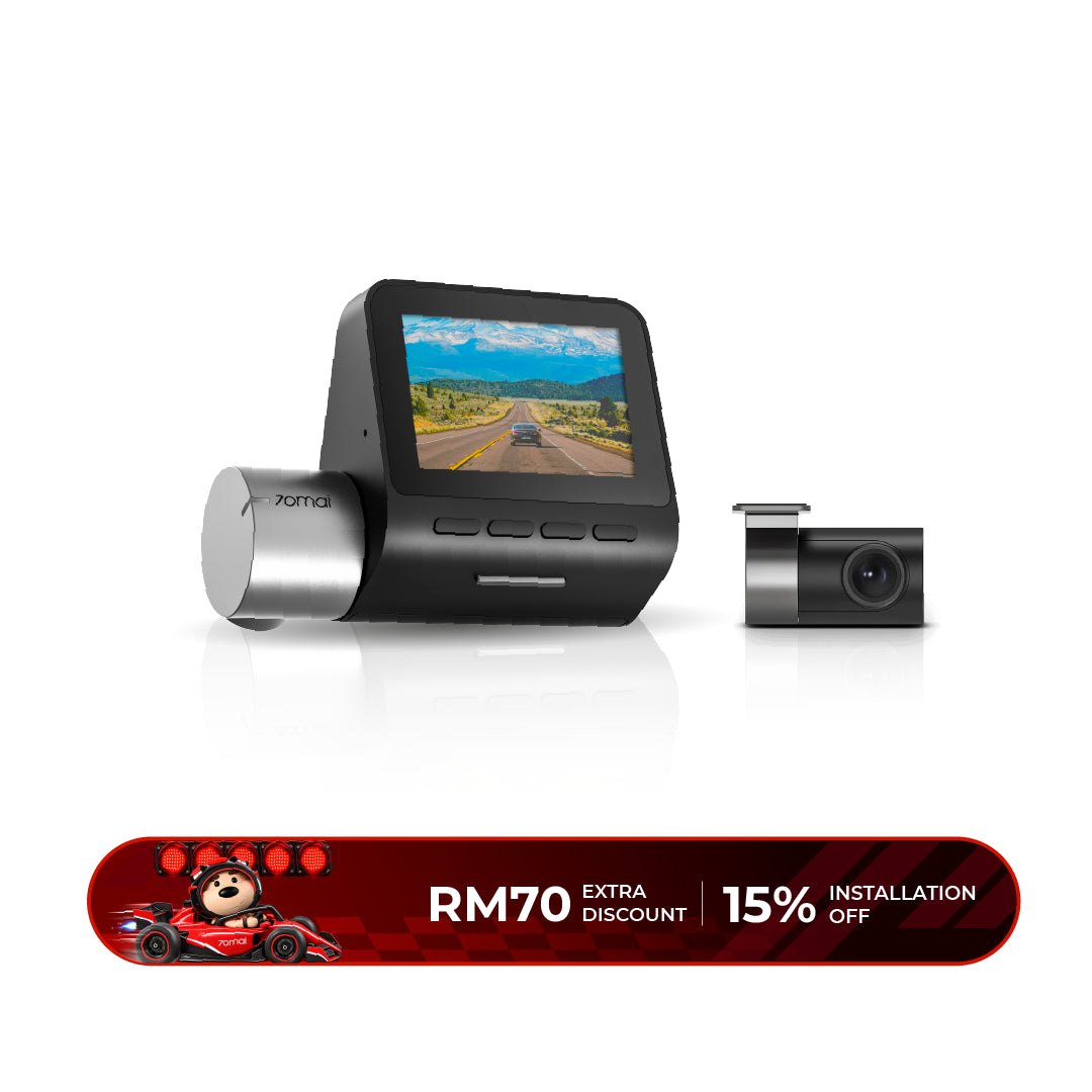 A dash cam kit with front camera screen and separate rear camera module