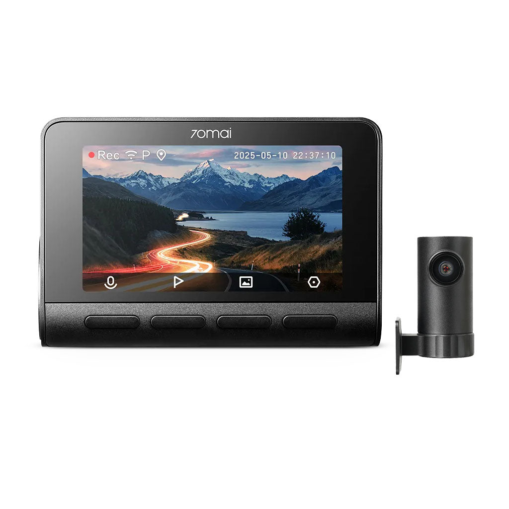 7omai dash cam with built-in screen and front camera, plus detachable rear camera
