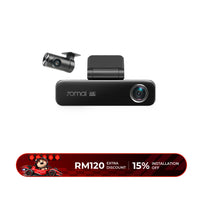 Black dash cam with front lens and compact top mount, 7omai branding.