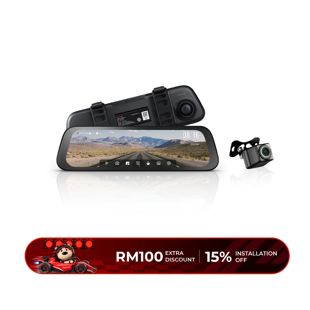 3K rearview dash cam with rear camera and touchscreen display