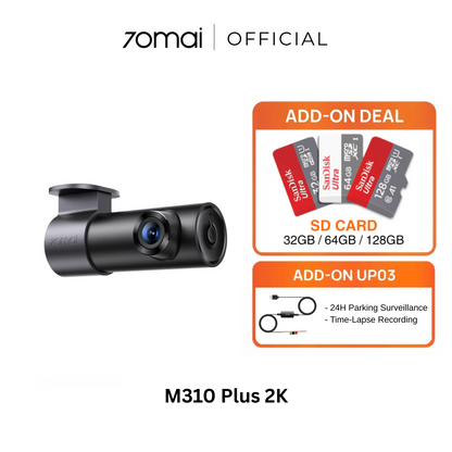 Dash cam with dual lens, matte black housing; model M310 Plus 2K