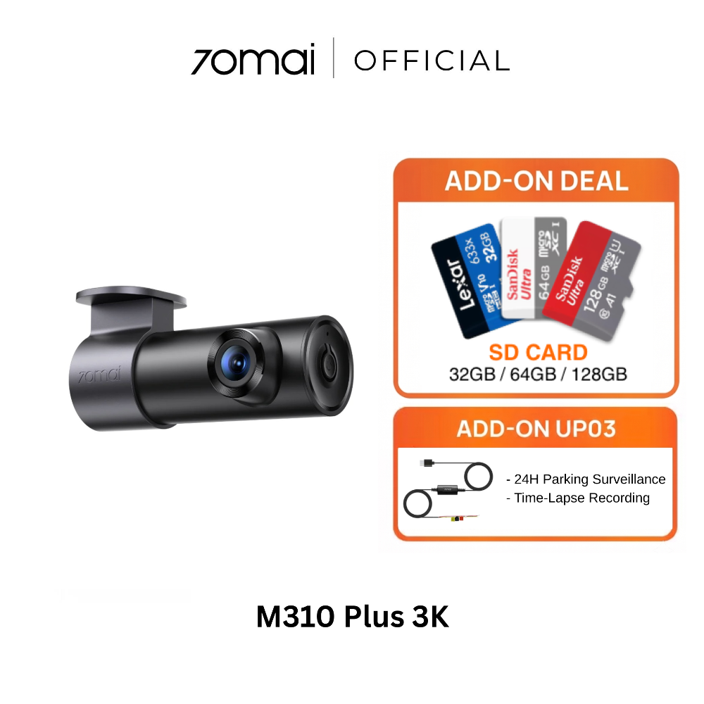 M310 Plus 3K dashcam with dual front cameras, dark body, compact windshield design