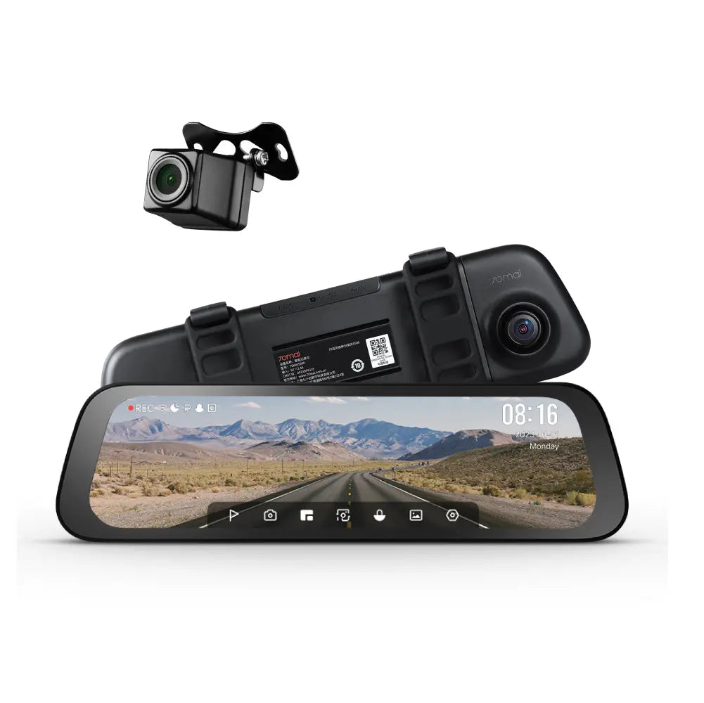 S500 rearview dashcam with rear camera module and wide dashboard display