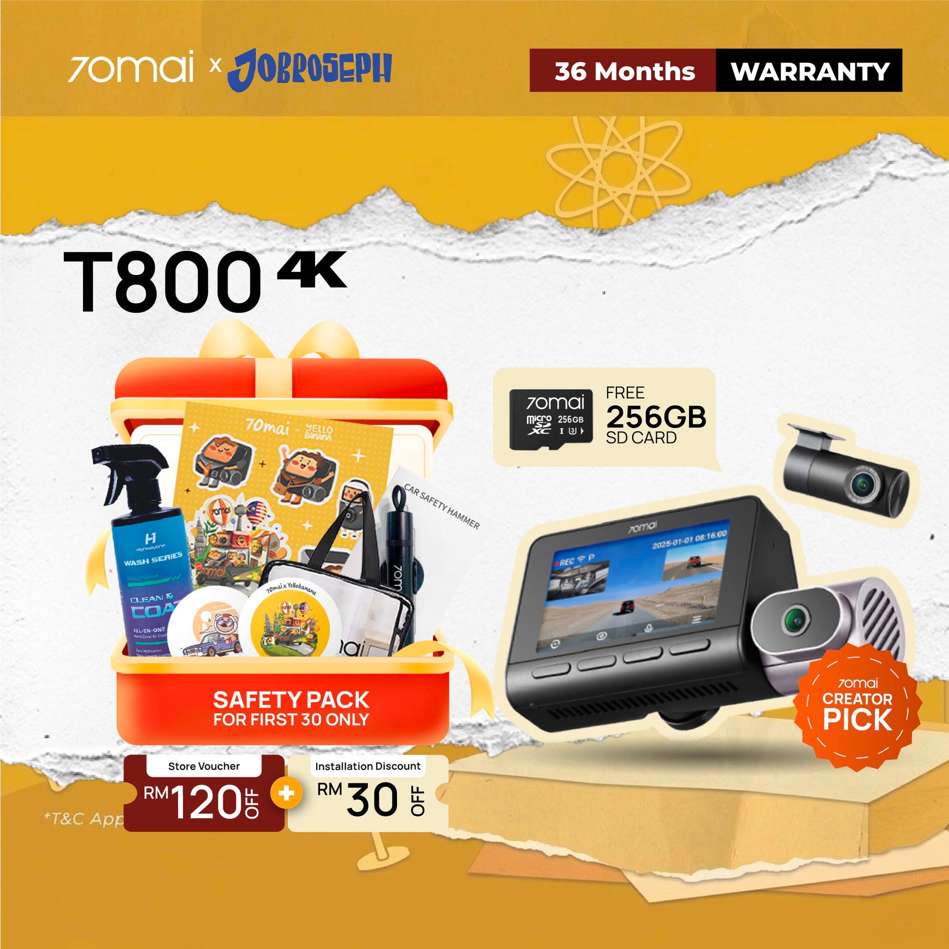 [Jobroseph Exclusive] T800 4K 3-Channel Dashcam 4G Product vendor