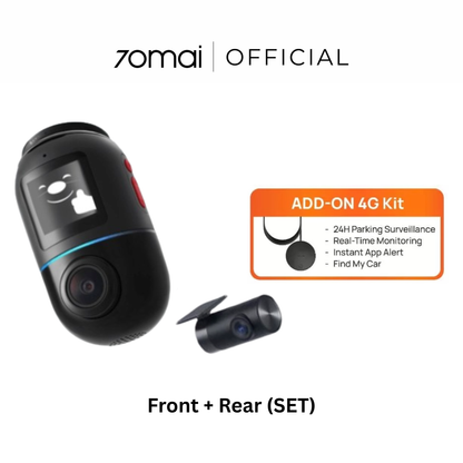 Black dashcam front and rear cameras set with 4G add-on kit components