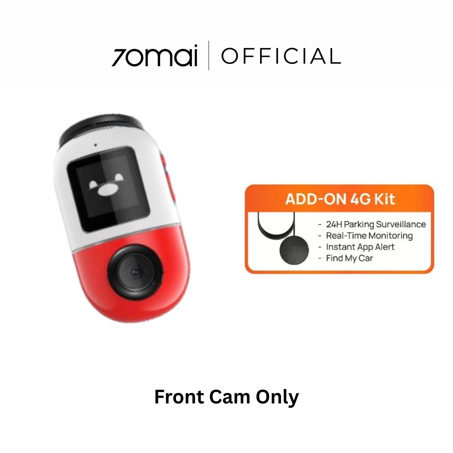 Red and white dashcam with front lens and display window