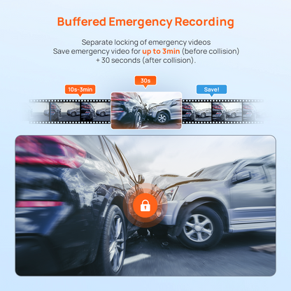 Buffered emergency recording timeline with separate locked clips up to 3 minutes
