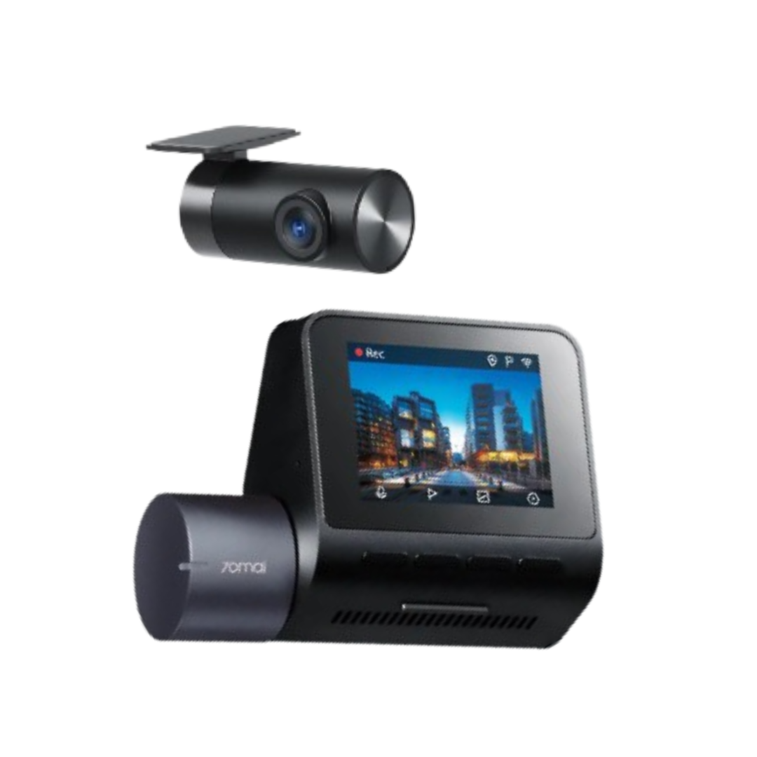 Dashcam with front camera lens and dashboard screen display