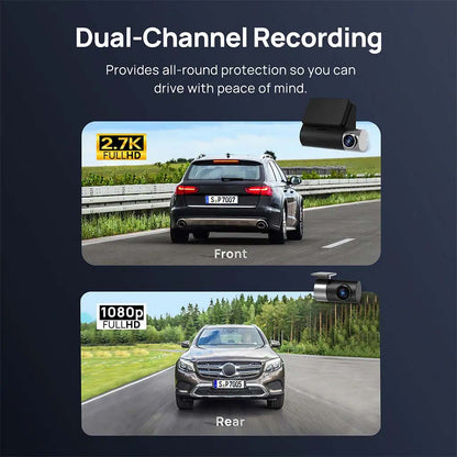 Dual-channel dashcam view: front and rear camera images