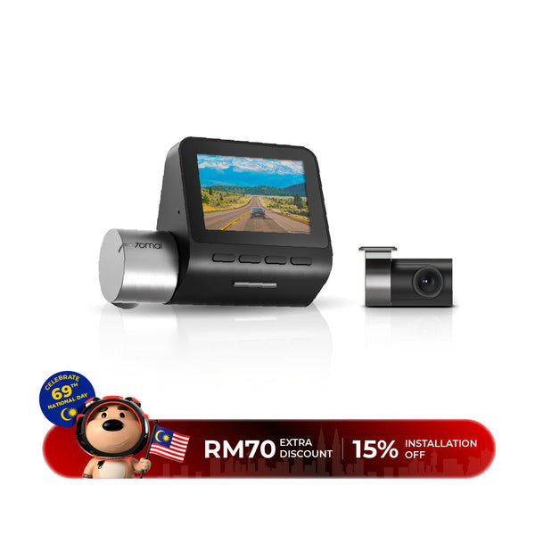2.7K dashcam with front screen camera and separate rear camera module