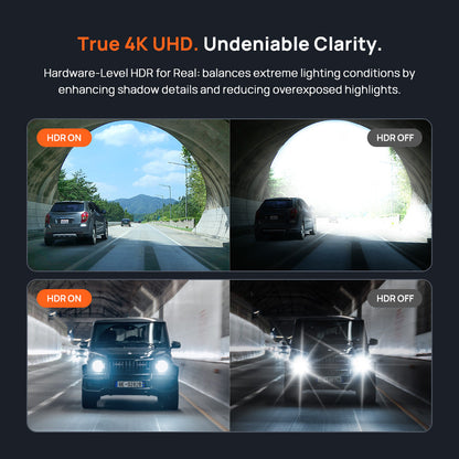 Dashcam HDR video clarity comparison with road and tunnel lighting scenes