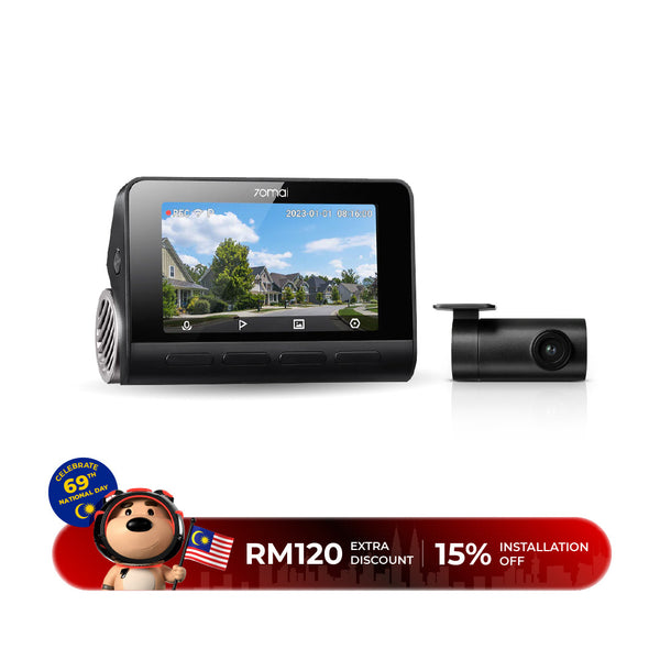 4K dash cam with front screen display and detachable rear camera module