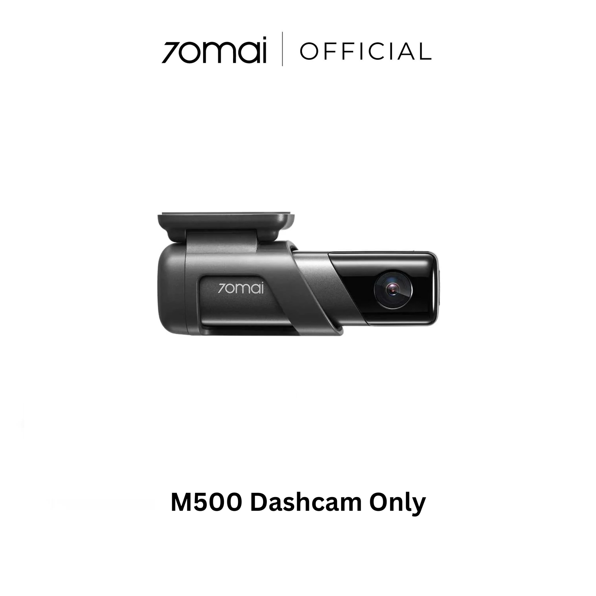 7omai M500 dashcam, black front unit with lens and indicator panel