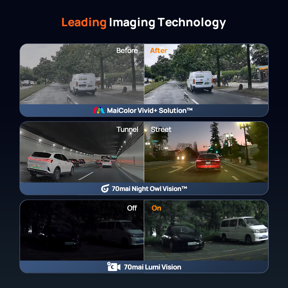 Dual-view dash cam recording examples with front and rear road footage panels