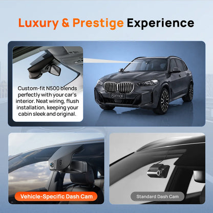 Vehicle-specific dash cam installation concept with mounted 7omai N500 device in car
