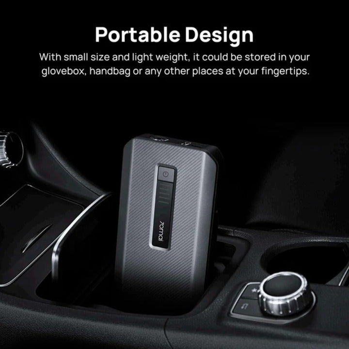 Jump Starter Max PS06 in car dashboard view, with indicator screen and button