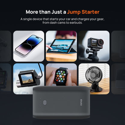 70mai jump starter with black body shown centered among accessory icons