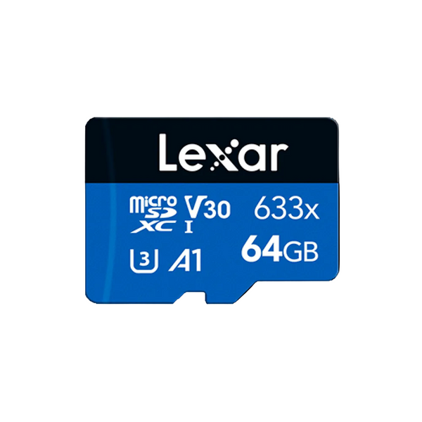 MicroSD memory card, Lexar blue 633x V30 A1, 64GB