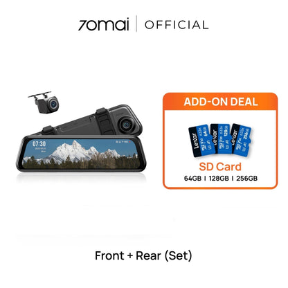 Front+rear dashcam set with add-on SD card (64GB–256GB)