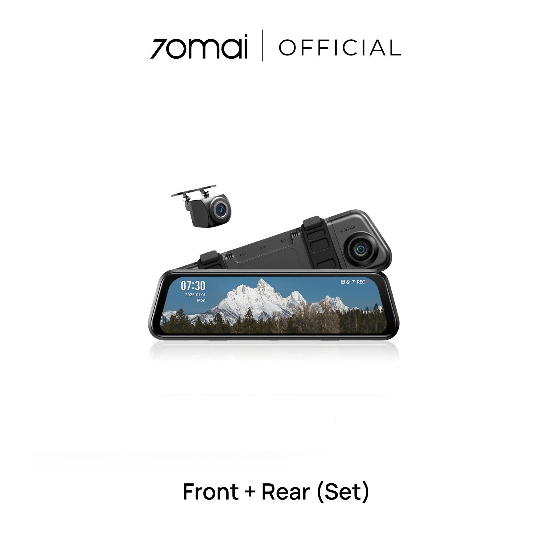 Dual dashcam set with front mirror display and rear camera module