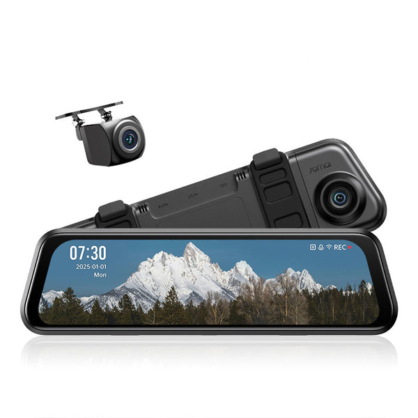 Dual-lens dashcam with front camera and compact rear camera module
